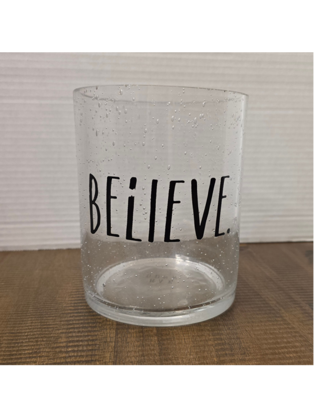 Rae Dunn Artisan Collection "Believe" Seeded Glass Cylinder Vase/ Candle Holder